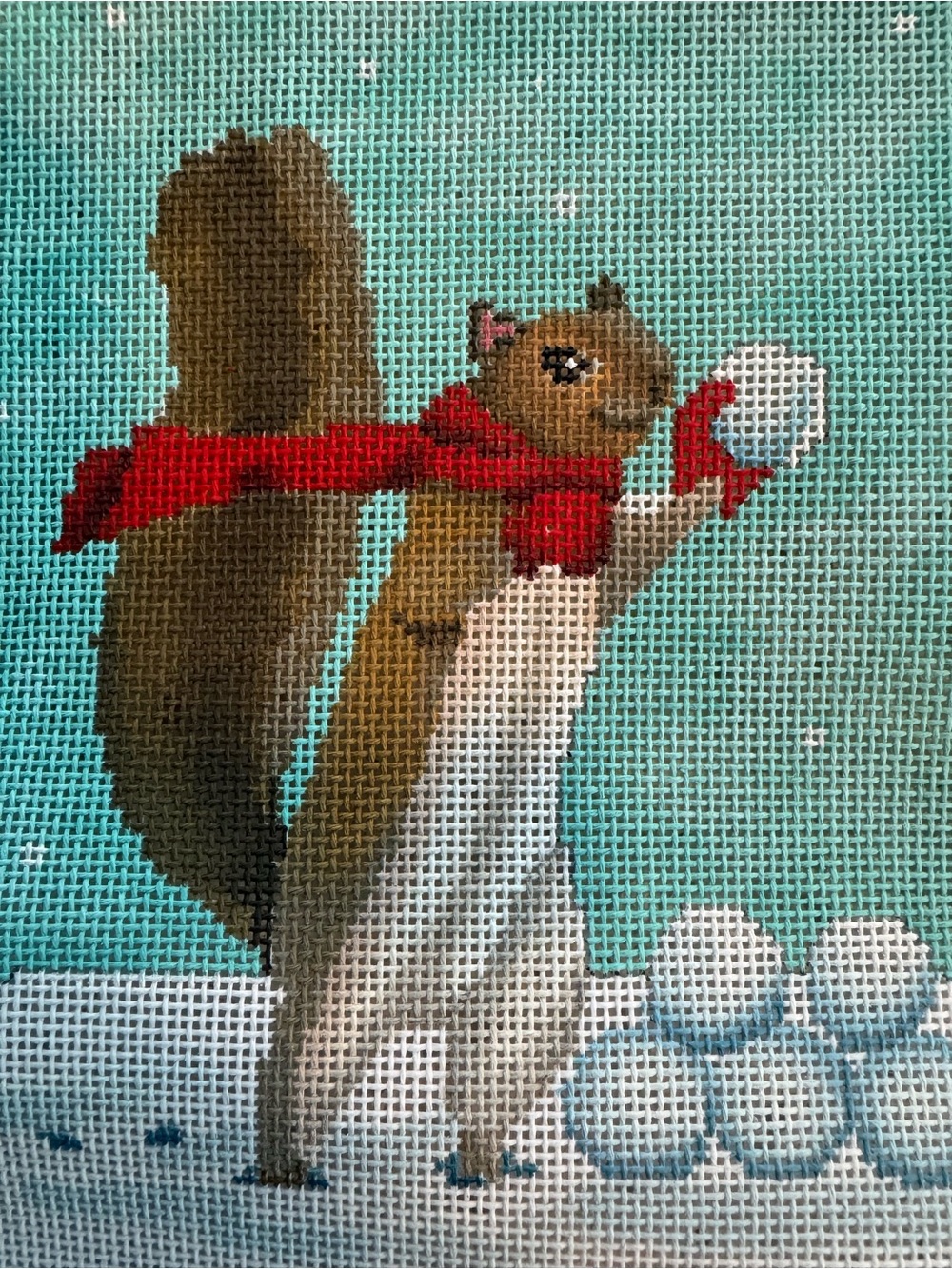 Festive Winter “Snowball Fight” Needlepoint canvas by Scott Church Creative